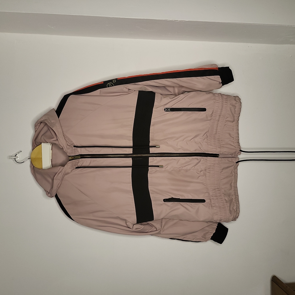 P. E NATION jacket,  size XS. Dusty pink with black and red stripes.